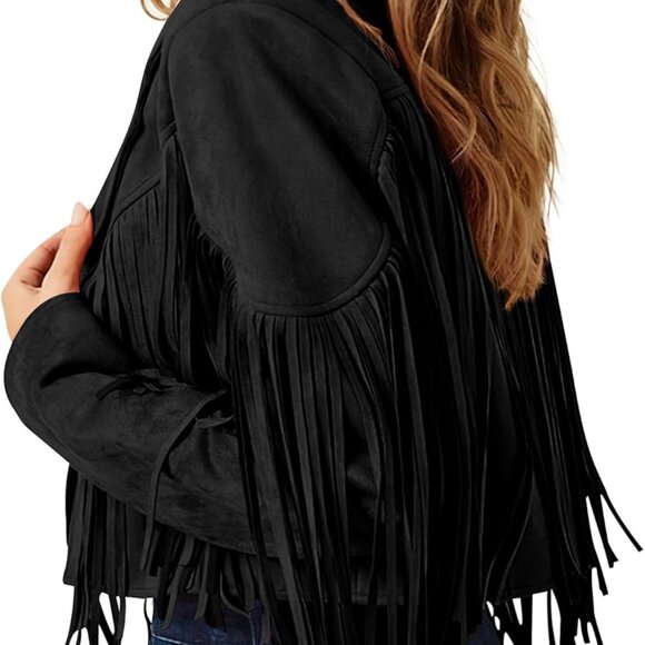 Women's Fringe Faux Suede Leather Jackets Fall Fashion 2025 Tassel Motorcycle Cr - Picture 4 of 9